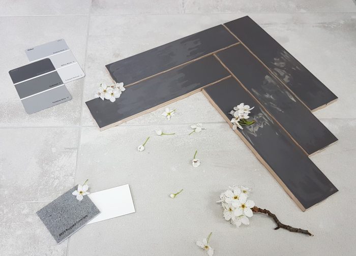 Ambra_Glossy_Graphite_65x266_ceramic_subway_wall_tile_melbourne_flatlay