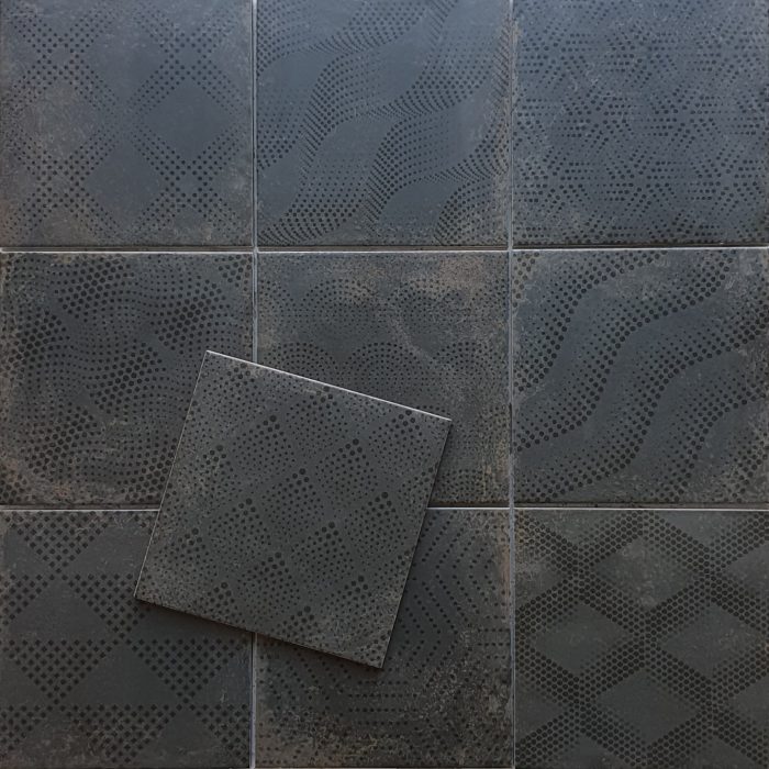 Industrial_Black_200x200_made_in_spain_porcelain_floor_tile_encaustic_look_decor_designer_mitcham_tile_centre_melbourne_tiles