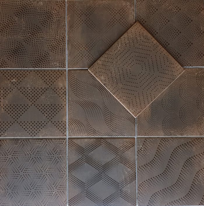 Industrial_Copper_200x200_made_in_spain_porcelain_floor_tile_encaustic_look_decor_designer_mitcham_tile_centre_melbourne_tiles