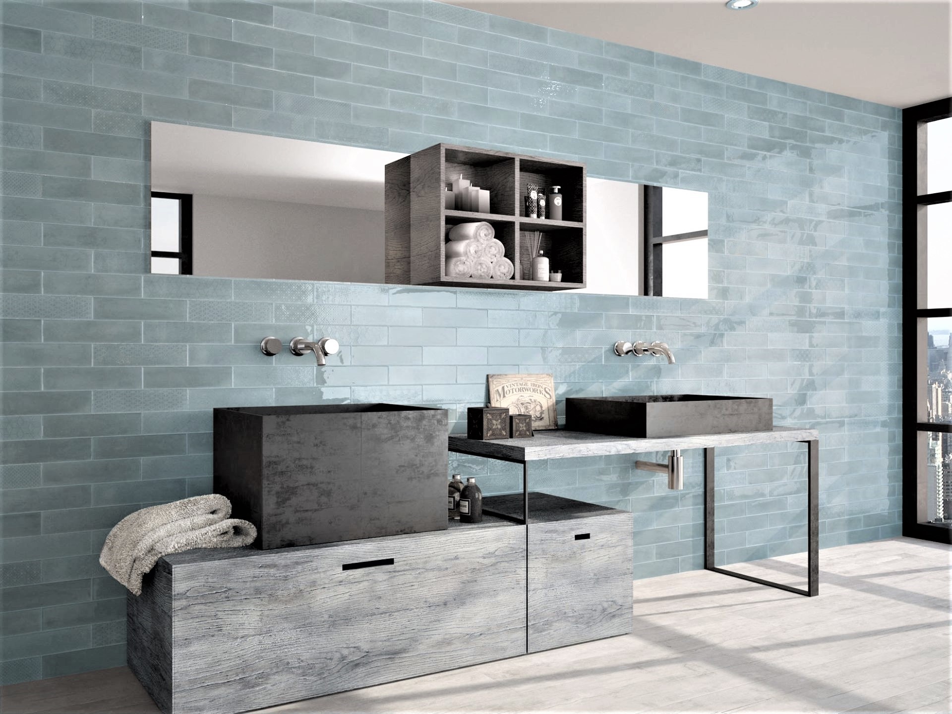 Opal_Sky_Gloss_ceramic_subway_wall_bathroom_lifestyle_made_in_spain_Blue_mitcham_tile_centre_melbourne