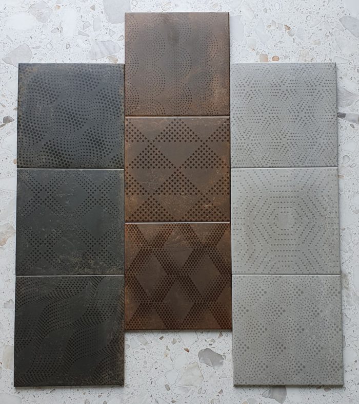 Industrial_Silver_Copper_Black_200x200_made_in_spain_porcelain_floor_tile_encaustic_look_decor_designer_mitcham_tile_centre_melbourne_tiles